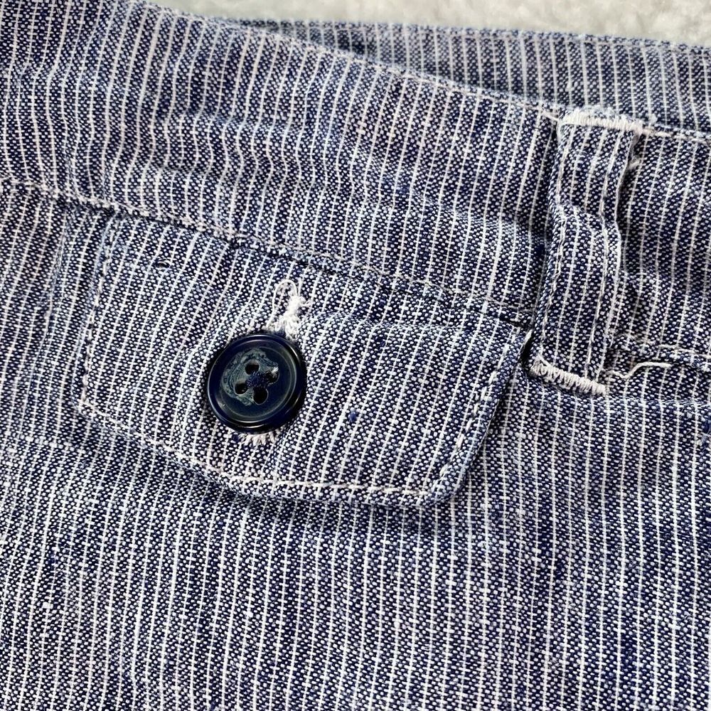 Linen 100% Shorts Size 36 Brand Toscanini Blue Vertical Stripes Five Pockets